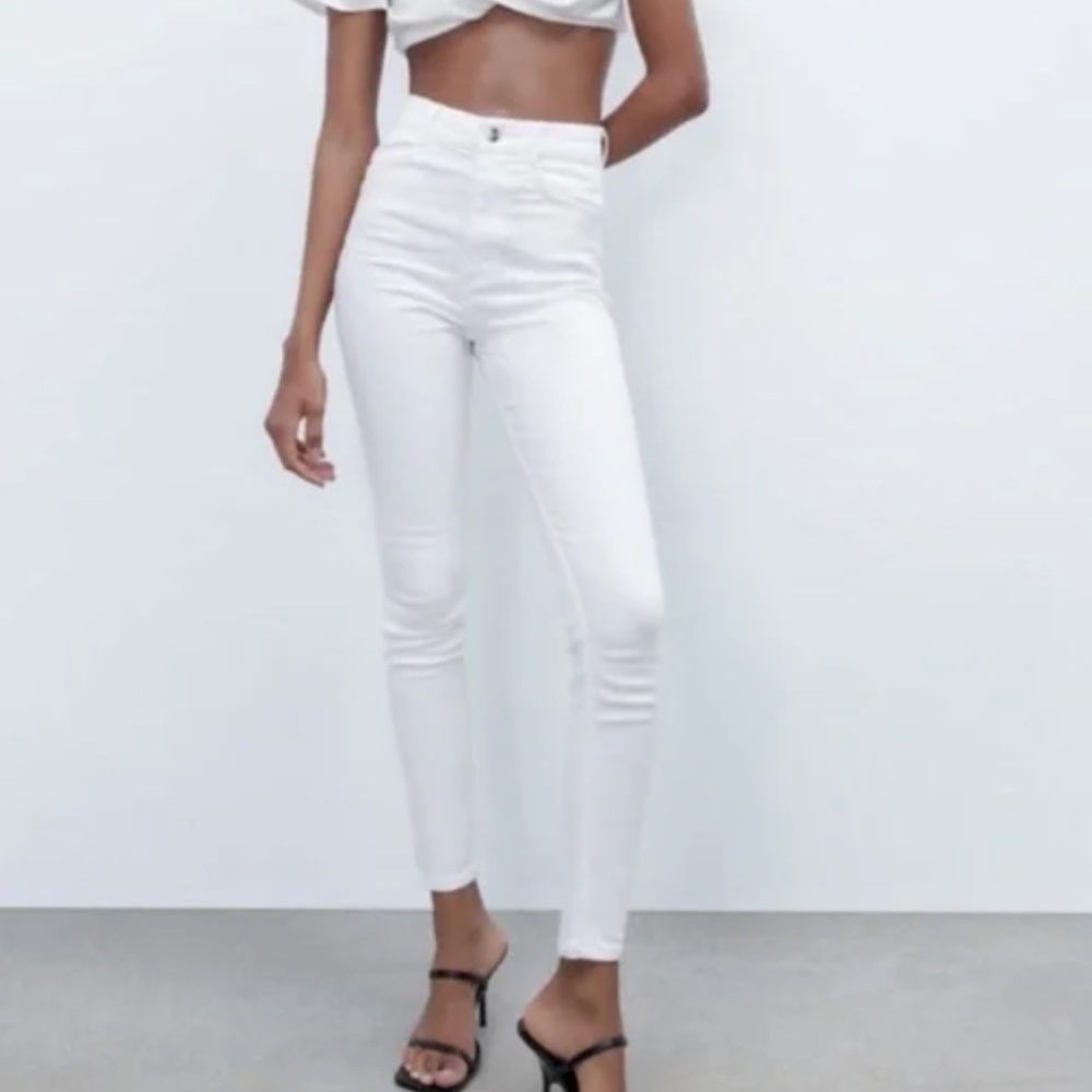 ZARA High rise super elastic Leggings White/ Size 2